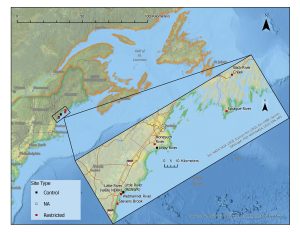 Map of seven study sites in southern Maine